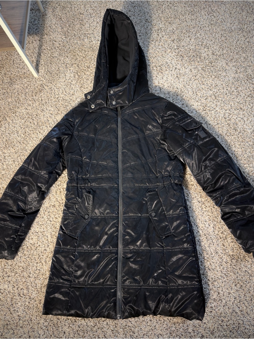Steve Madden Black Hooded Long Puffer Coat